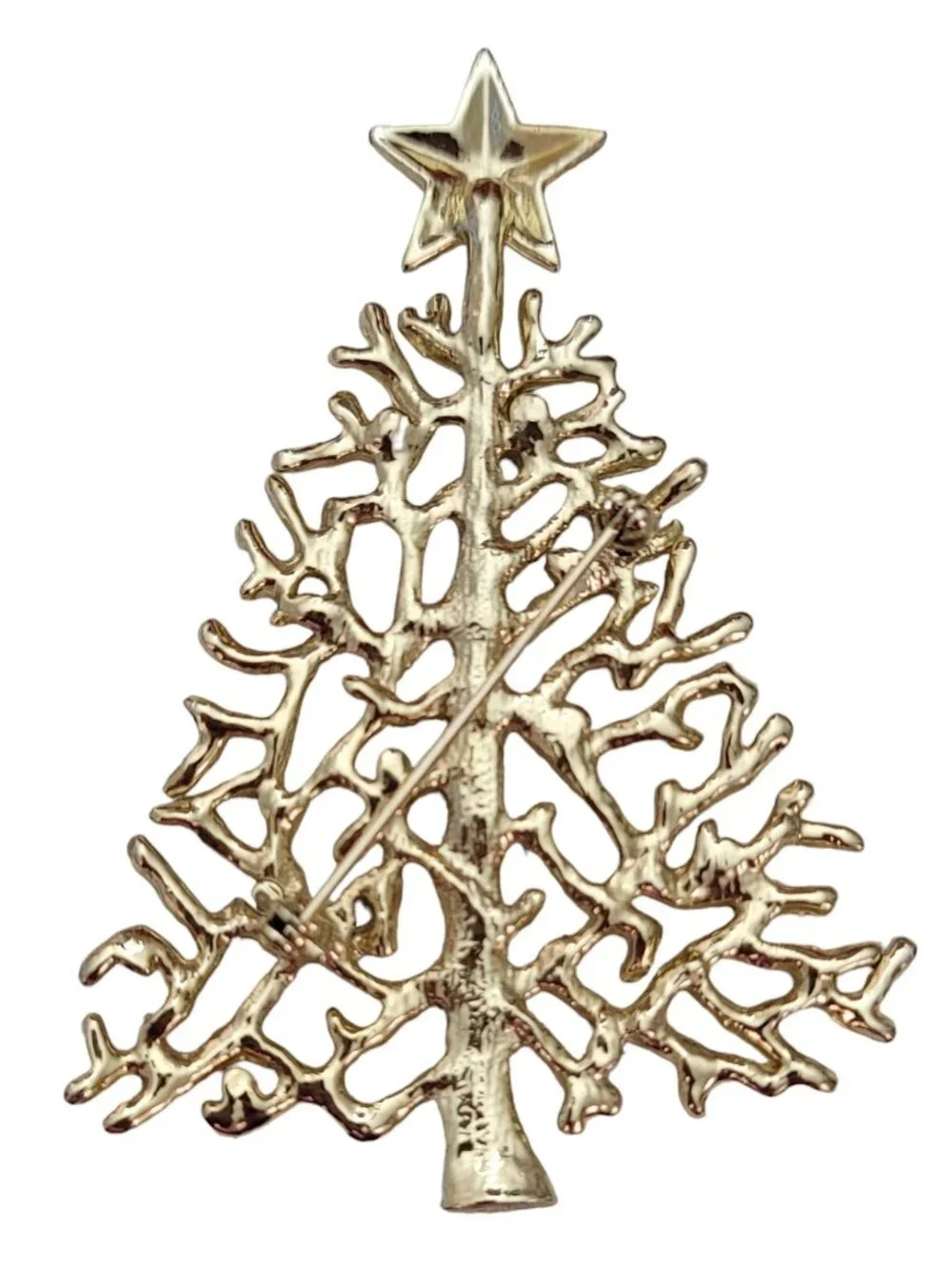 Gold Tone Multi Color Statement Rhinestone Christmas Tree Brooch E873